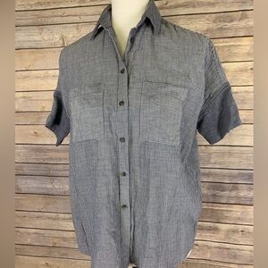 Madewell Chambray button front top Blue White Striped Button-Front Short Sleeve